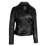 Woman’s Black Belted Moto Leather Jacket – Biker Style by TriCore