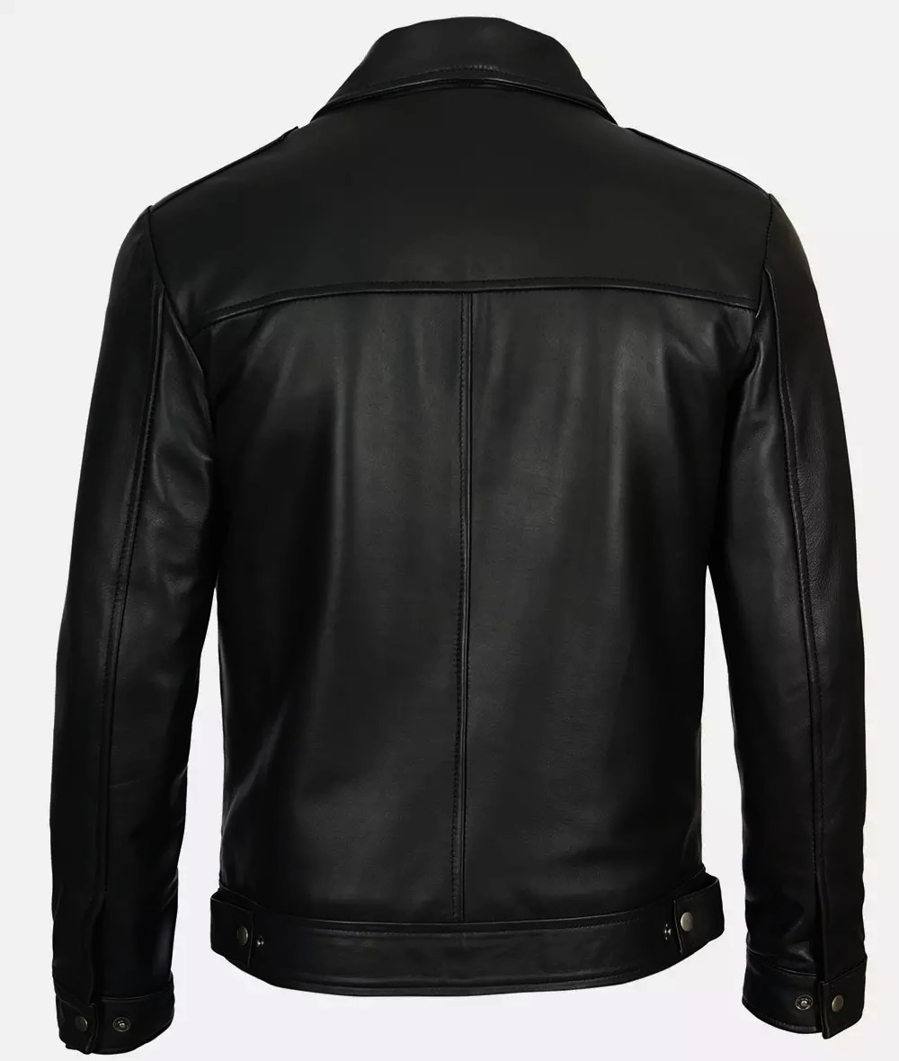 Reeves Men's Shirt Collar Black Leather Jacket - Image 4