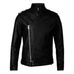 GRANDEUR EDITION: Men's Black Crocodile-Embossed Leather Moto Jacket