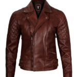 Men's Asymmetrical Cognac Motorcycle Leather Jacket