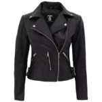 Women's Black Asymmetrical Leather Motorcycle Jacket