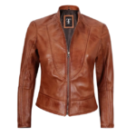 Women's Tan Waxed Slim Fit Biker Leather Jacket