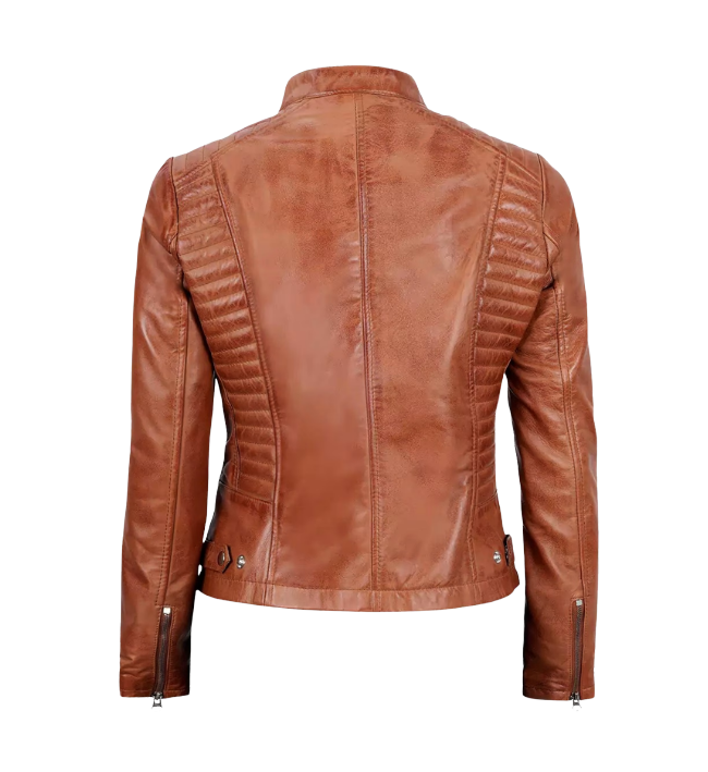 Women's Slim Fit Tan Lambskin Leather Jacket - Image 3