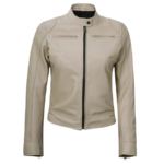 Dodge Beige Cafe Racer Leather Jacket for Women