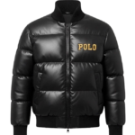 Men's Genuine Puffer Bomber Jacket Black Rib Collar Coat