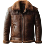 Men's Bomber Real Sheepskin Brown Leather Fur Jacket