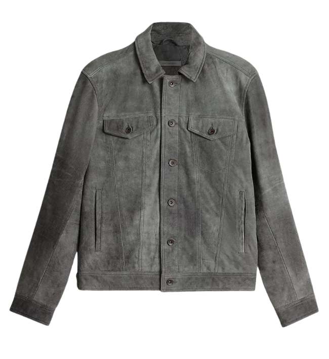 Men's Trucker Jacket Distressed Grey leather jacket - Image 3