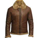 Men’s RAF Aviator B3 Flying Bomber Shearling Jacket – Real Leather Beige/Brown