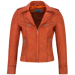 Women’s Center Zip Leather Biker Jacket – Premium Cowhide Motorcycle Outerwear