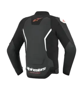 Alpinestars black leather motorcycle jacket back view