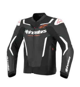 Alpinestars black leather motorcycle jacket front view