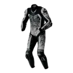 Black white RST Pro Series D3O airbag leather suit front view