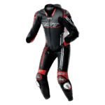 Black red RST Race Dept V4.2 D3O airbag leather suit front view